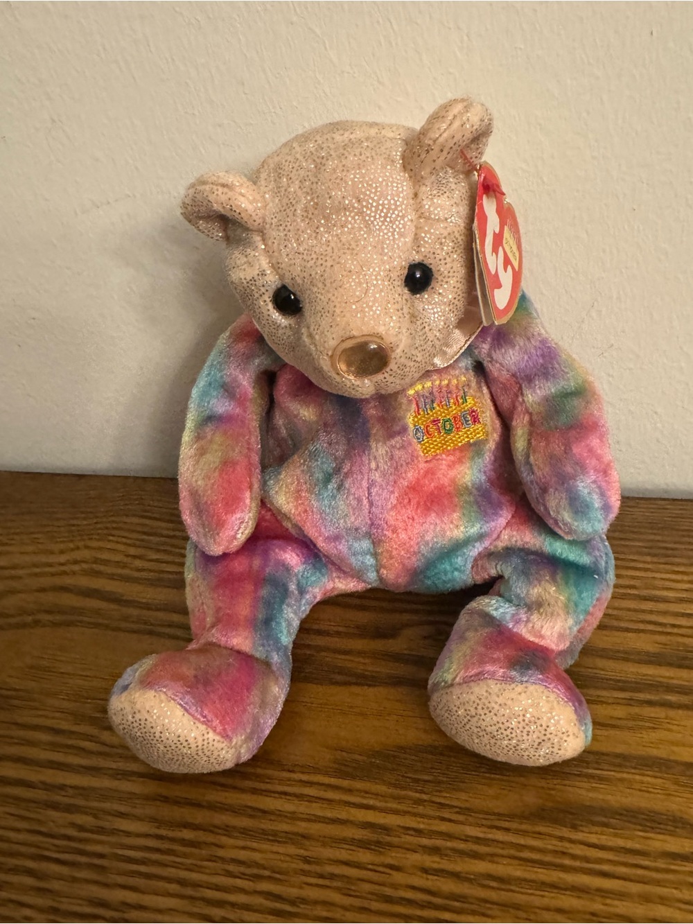 Ty Beanie Baby October Birthday Bear 2001 Opal Birthstone GUC